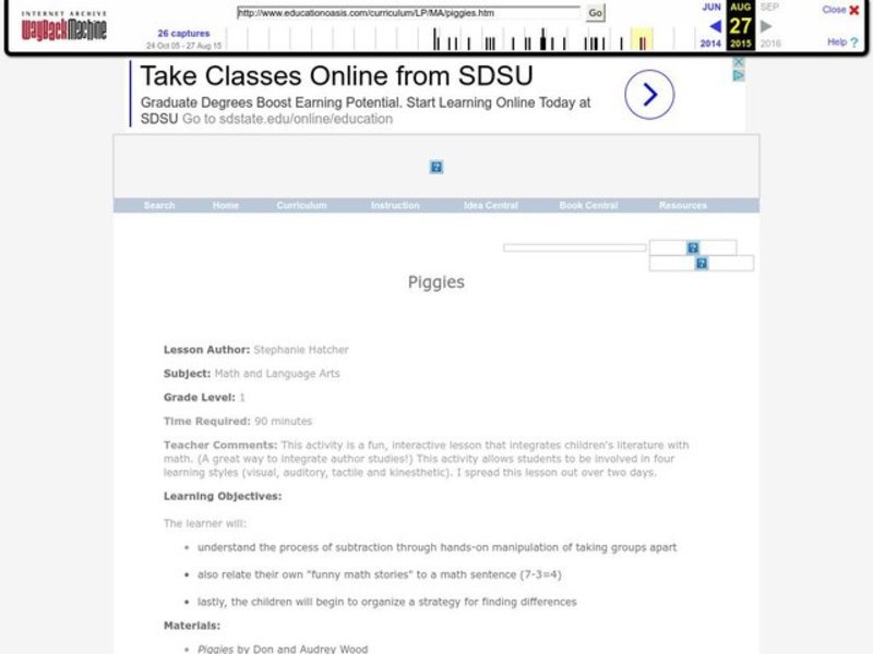 Piggies Lesson Plan Piggies Lesson Plan