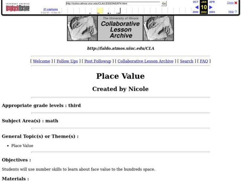 Place Value Lesson Plan Place Value Lesson Plan