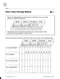 Place Value Through Billions Organizer Place Value Through Billions Organizer