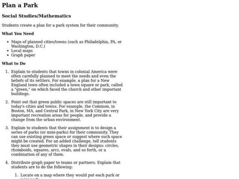Plan a Park Lesson Plan Plan a Park Lesson Plan