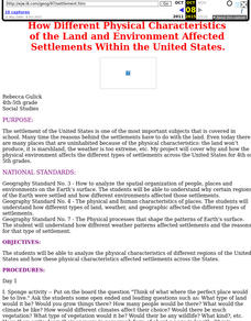 Land and Environment Affected Settlement Lesson Plan Land and Environment Affected Settlement Lesson Plan
