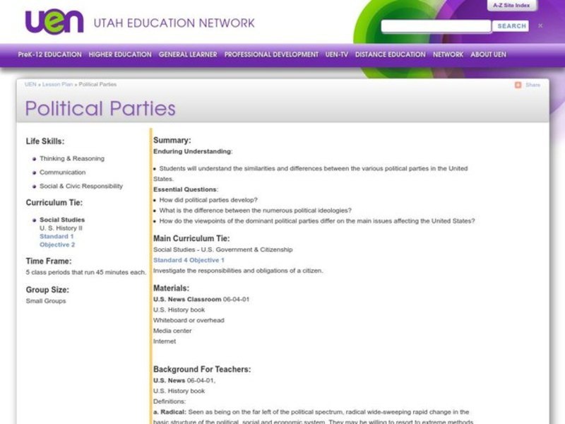 Political Parties Lesson Plan Political Parties Lesson Plan