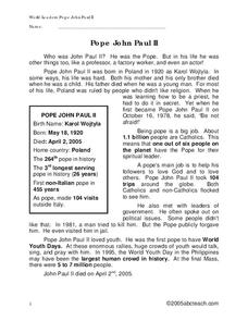 Pope John Paul II Worksheet Pope John Paul II Worksheet