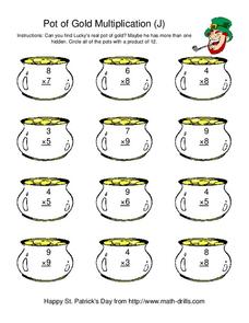 Pot Of Gold Multiplication (J) Worksheet Pot Of Gold Multiplication (J) Worksheet