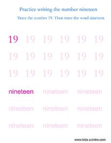 Practice Writing the Number Nineteen Worksheet Practice Writing the Number Nineteen Worksheet