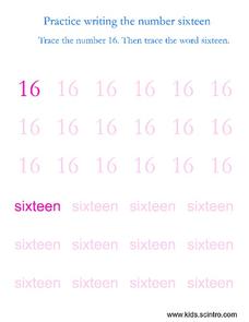 Practice Writing the Number Sixteen Worksheet Practice Writing the Number Sixteen Worksheet