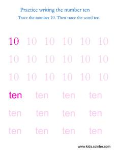 Practice Writing the Number Ten Worksheet Practice Writing the Number Ten Worksheet