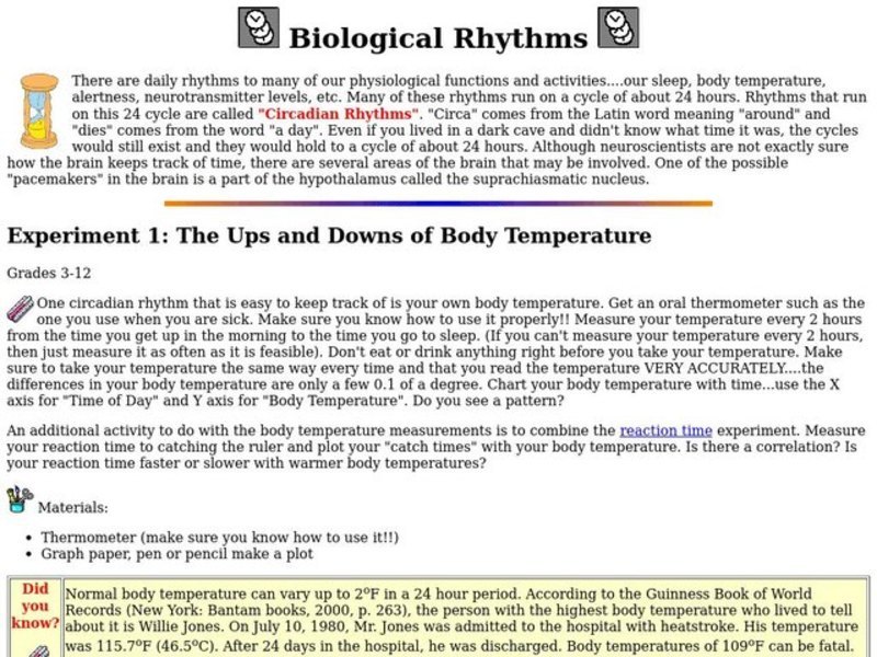 Biological Rhythms Lesson Plan Biological Rhythms Lesson Plan