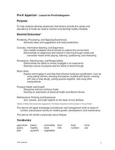 Pre-K Appetizer Lesson Plan Pre-K Appetizer Lesson Plan