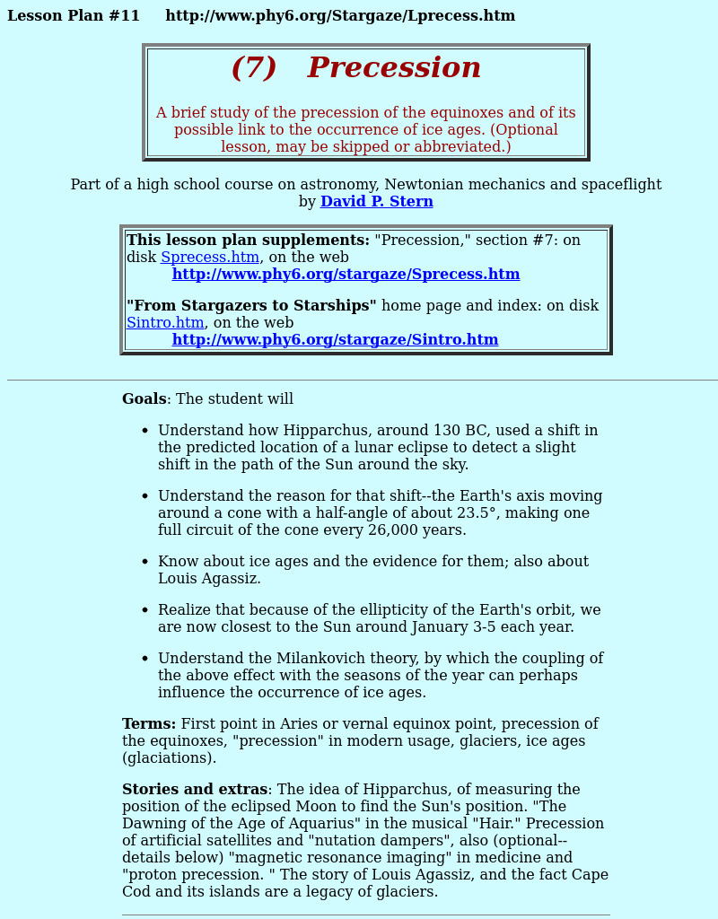 Precession Lesson Plan Precession Lesson Plan