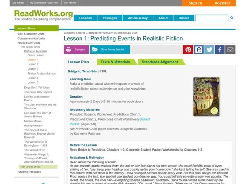 Predicting Events in Realistic Fiction Lesson Plan Predicting Events in Realistic Fiction Lesson Plan