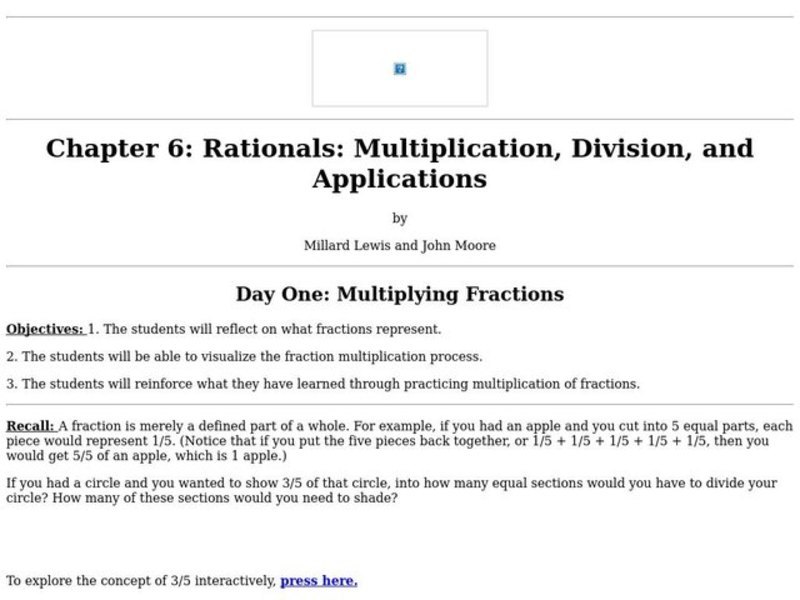 Multiplying Fractions Lesson Plan Multiplying Fractions Lesson Plan