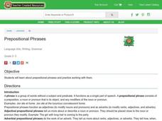 Prepositional Phrases Lesson Plan Prepositional Phrases Lesson Plan