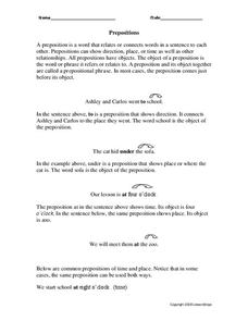 Prepositions Worksheet Prepositions Worksheet