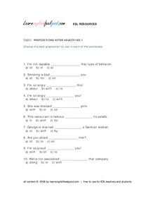Prepositions After Adjectives Worksheet Prepositions After Adjectives Worksheet