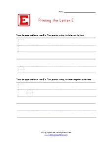 Printing the Letter E Worksheet Printing the Letter E Worksheet