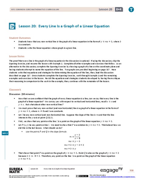 Every Line is a Graph of a Linear Equation Lesson Plan Every Line is a Graph of a Linear Equation Lesson Plan