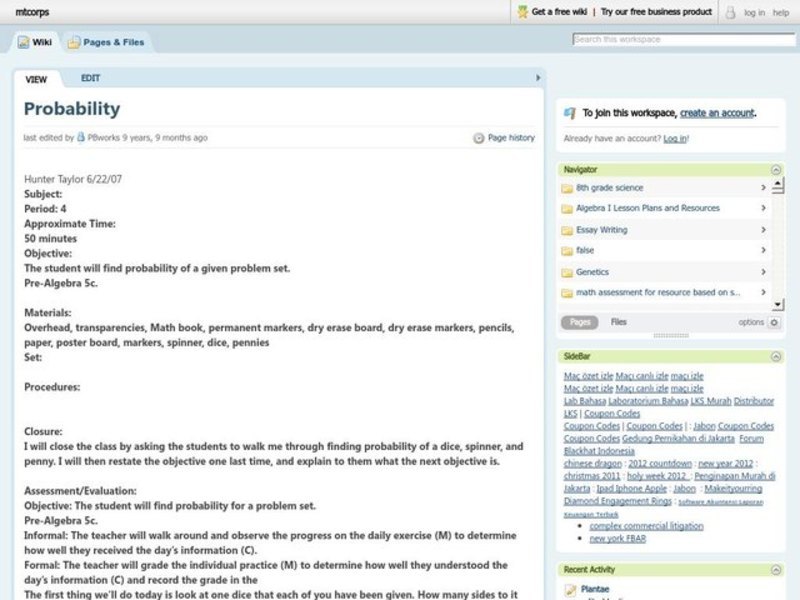 Probability Lesson Plan Probability Lesson Plan