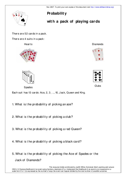 Probability Worksheet Probability Worksheet
