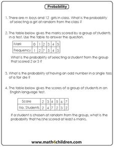 Probability Worksheet Probability Worksheet
