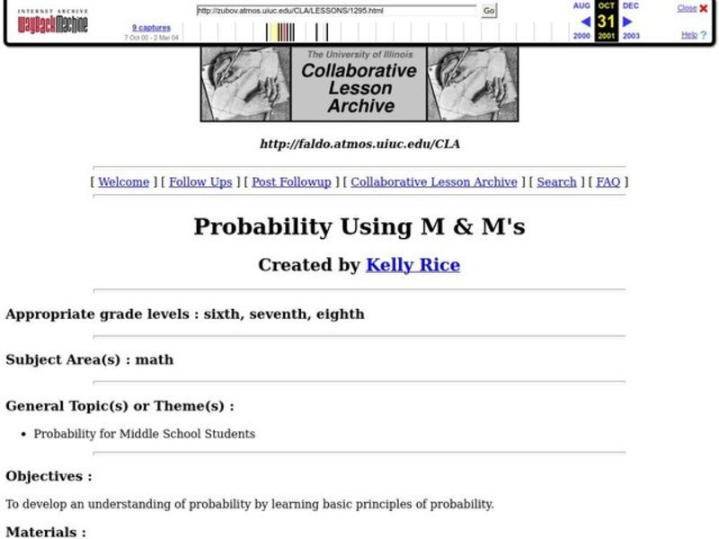 Probability Using M & M's Lesson Plan Probability Using M & M's Lesson Plan