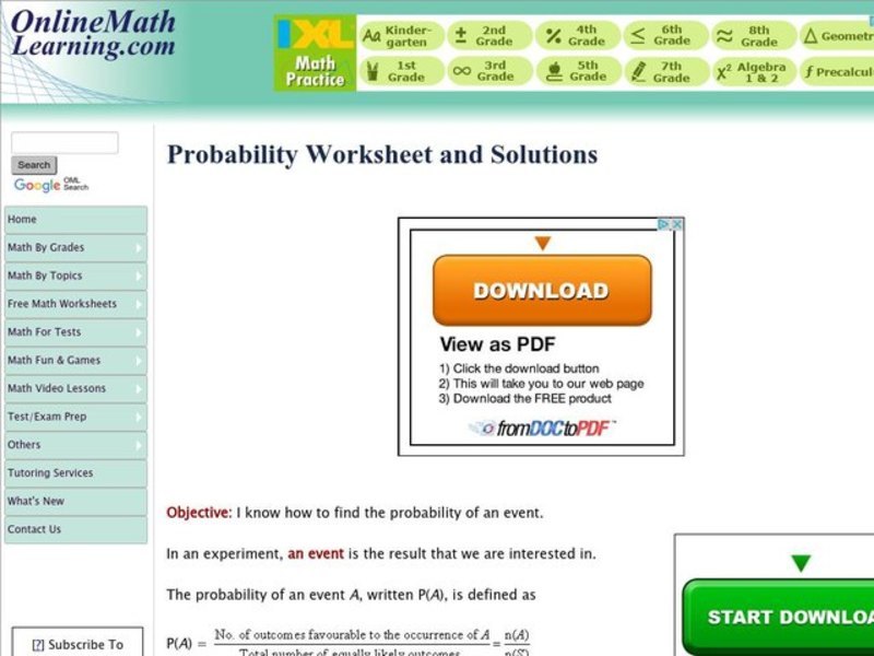 Probability Worksheets Interactive Probability Worksheets Interactive