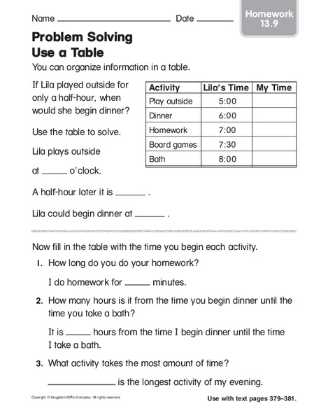 Problem Solving: Use a Table Worksheet Problem Solving: Use a Table Worksheet