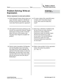 Problem Solving: Write an Expression Worksheet Problem Solving: Write an Expression Worksheet