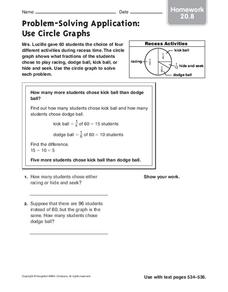 Problem-Solving Application: Use Circle Graphs Worksheet Problem-Solving Application: Use Circle Graphs Worksheet