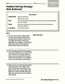Problem-Solving Strategy: Work Backward: Homework Worksheet Problem-Solving Strategy: Work Backward: Homework Worksheet