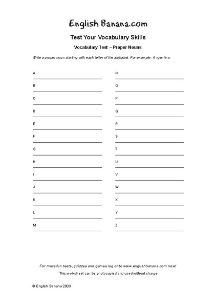 Proper Nouns Worksheet Proper Nouns Worksheet