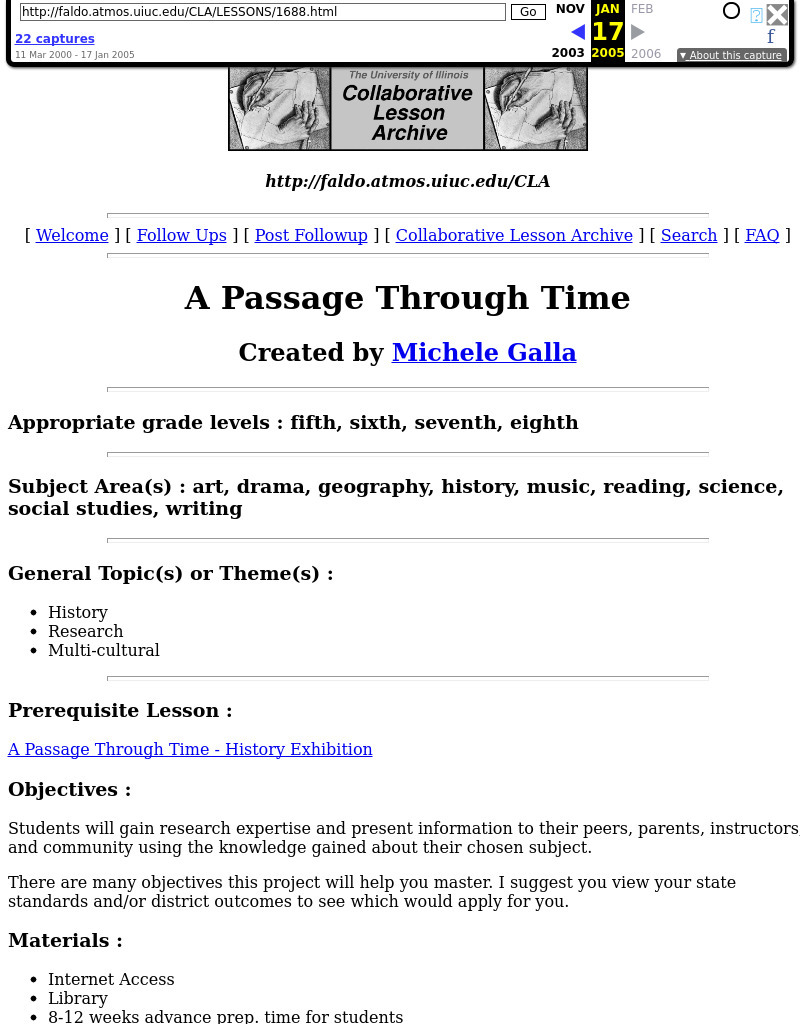A Passage Through Time Lesson Plan A Passage Through Time Lesson Plan
