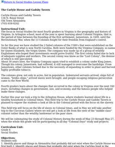 The Carlyle House and Gadsby Tavern Lesson Plan The Carlyle House and Gadsby Tavern Lesson Plan