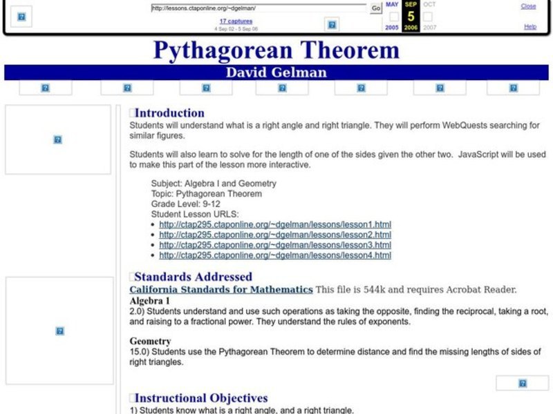 Pythagorean Theorem Lesson Plan Pythagorean Theorem Lesson Plan