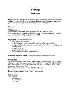 Quadratic Equations and Functions Lesson Plan Quadratic Equations and Functions Lesson Plan