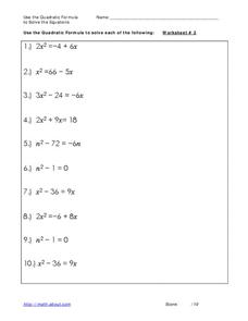 Quadratic formula Worksheet Quadratic formula Worksheet