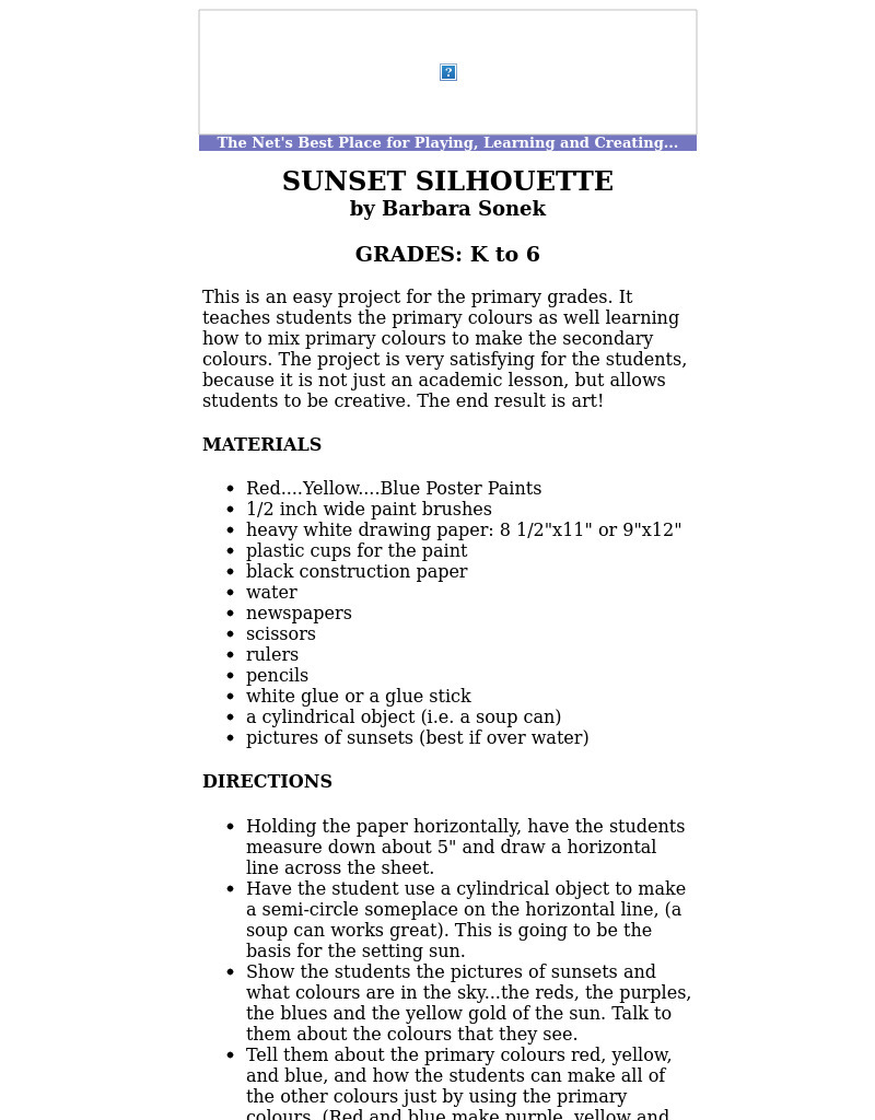 Sunset Silhouette (primary colours) Lesson Plan Sunset Silhouette (primary colours) Lesson Plan