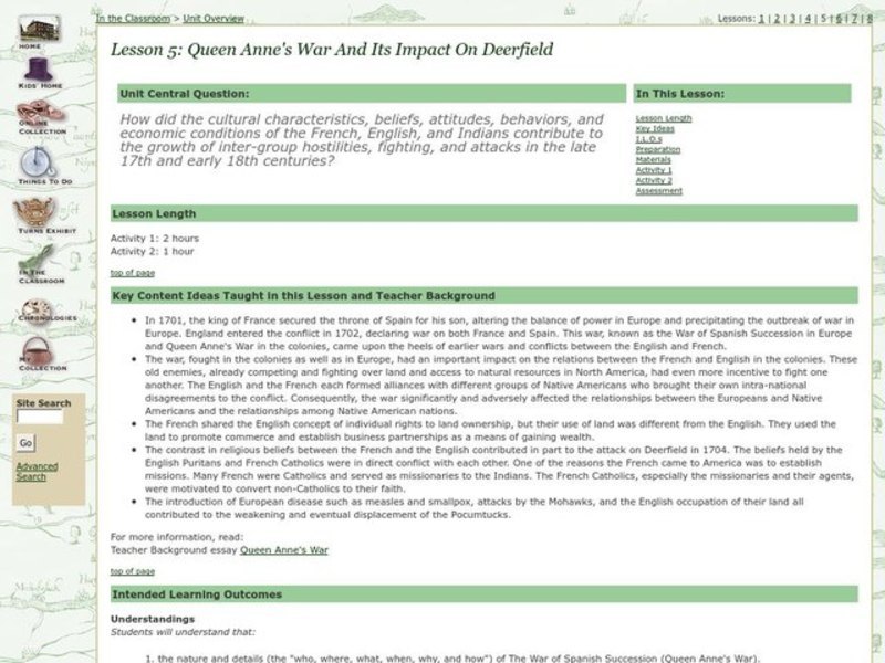 Queen Anne's War and Its Impact on Deerfield Lesson Plan Queen Anne's War and Its Impact on Deerfield Lesson Plan