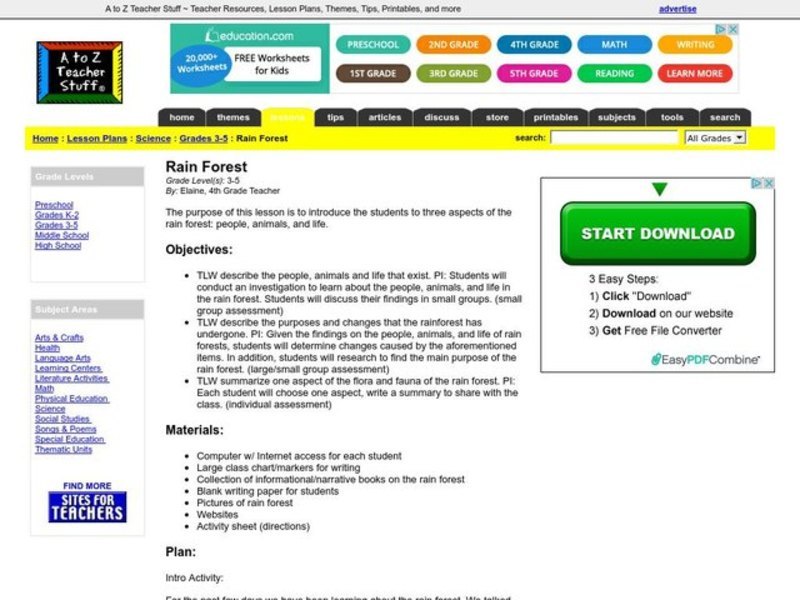 Rain Forest Lesson Plan Rain Forest Lesson Plan