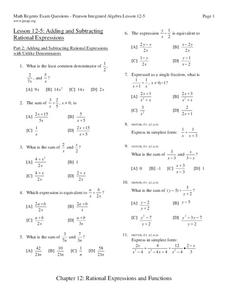 Rational Expressions: Add and Subtract Worksheet Rational Expressions: Add and Subtract Worksheet