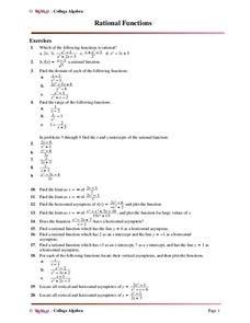 Rational Functions Worksheet Rational Functions Worksheet