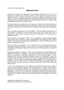 Reading Comprehension: Simon Bolivar Handout Reading Comprehension: Simon Bolivar Handout