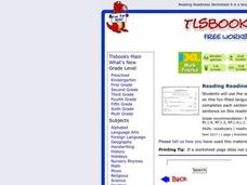Reading Readiness Worksheet Reading Readiness Worksheet