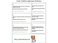 Addition Applications Worksheet Addition Applications Worksheet