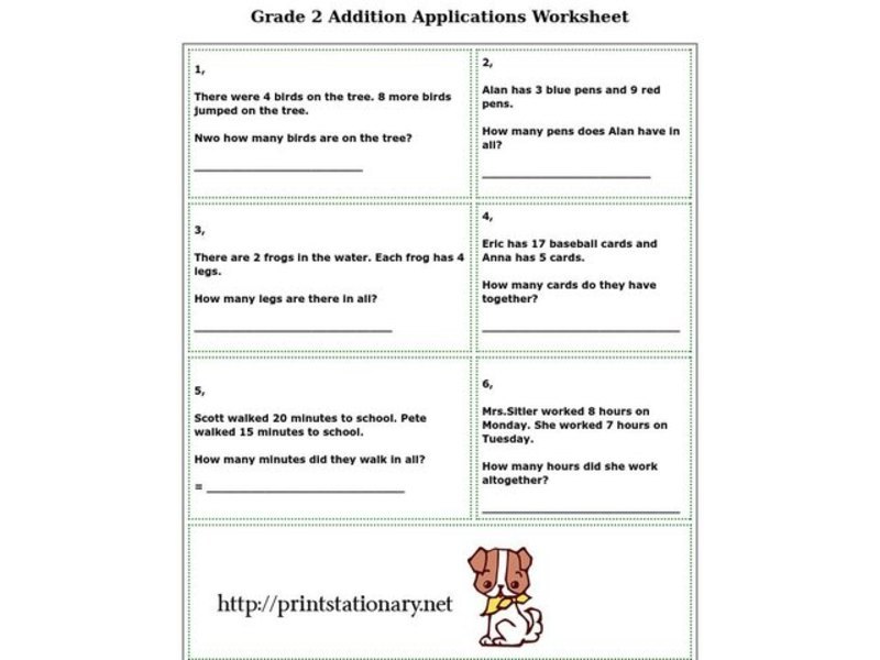 Addition Applications Worksheet Addition Applications Worksheet