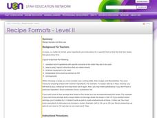 Recipe Formats - Level II Lesson Plan Recipe Formats - Level II Lesson Plan