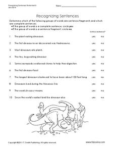 Recognizing Sentences Worksheet Recognizing Sentences Worksheet