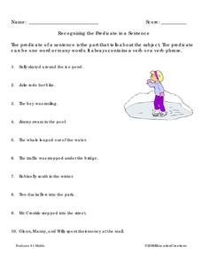 Recognizing the Predicate in a Sentence Worksheet Recognizing the Predicate in a Sentence Worksheet