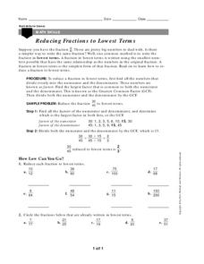 Reducing Fractions to Lowest Terms Worksheet Reducing Fractions to Lowest Terms Worksheet