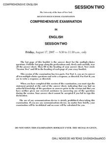 Regents High School Comprehensive Examination in English Session Two (2007) Lesson Plan Regents High School Comprehensive Examination in English Session Two (2007) Lesson Plan